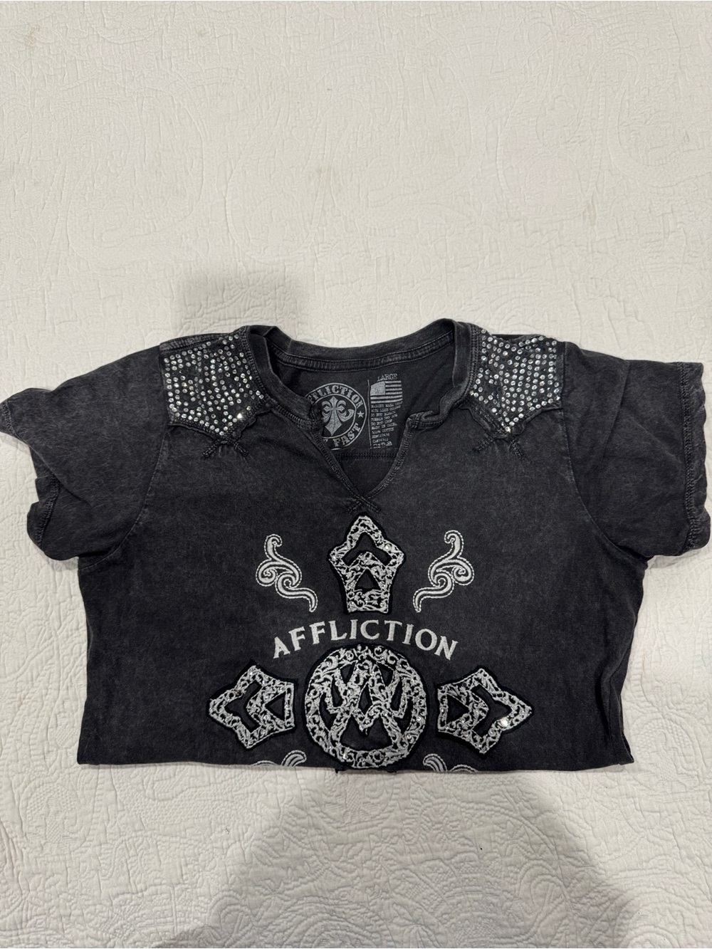 Affliction Black Studded Graphic Crop Top